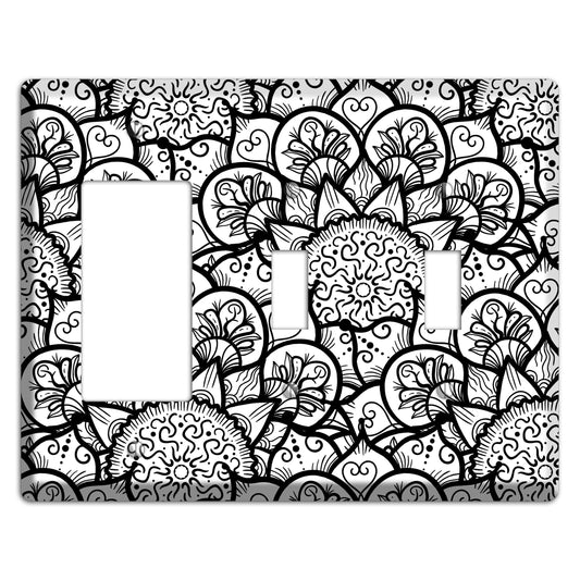 Mandala Black and White Style N Cover Plates Rocker / 2 Toggle Wallplate