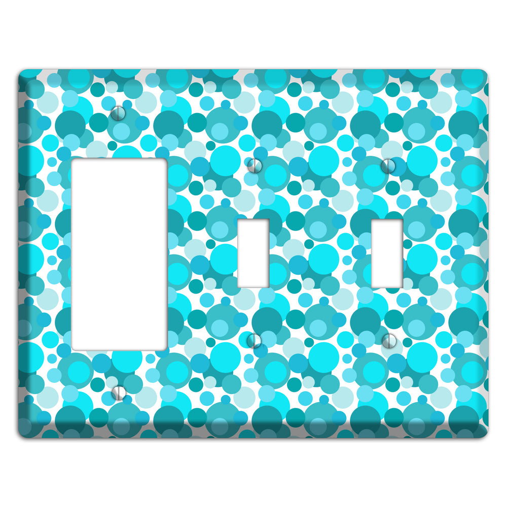 Multi Turquoise Bubble Dots Rocker / 2 Toggle Wallplate