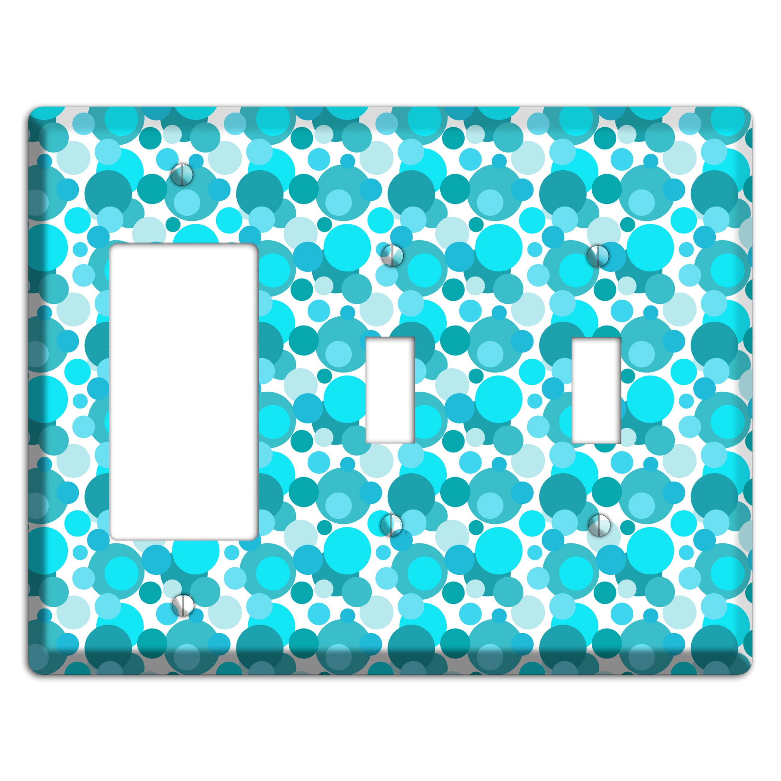 Multi Turquoise Bubble Dots Rocker / 2 Toggle Wallplate