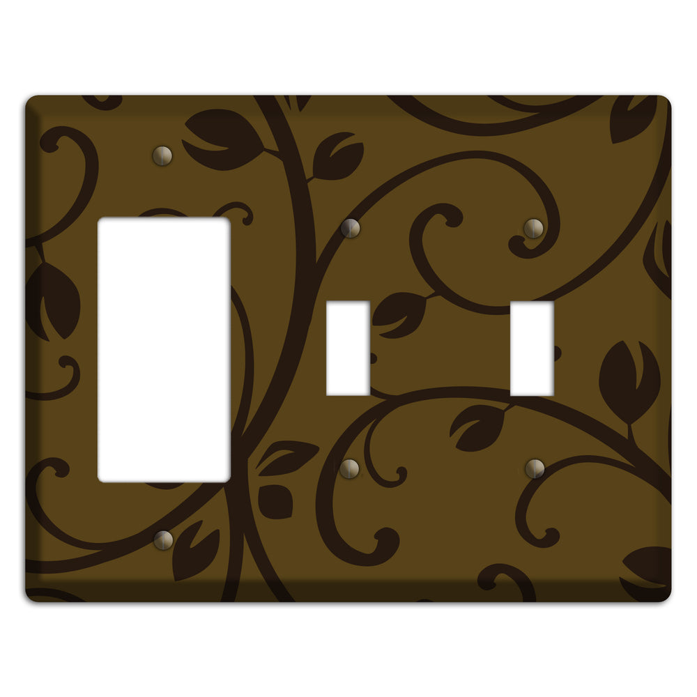 Brown Bud Sprig Rocker / 2 Toggle Wallplate