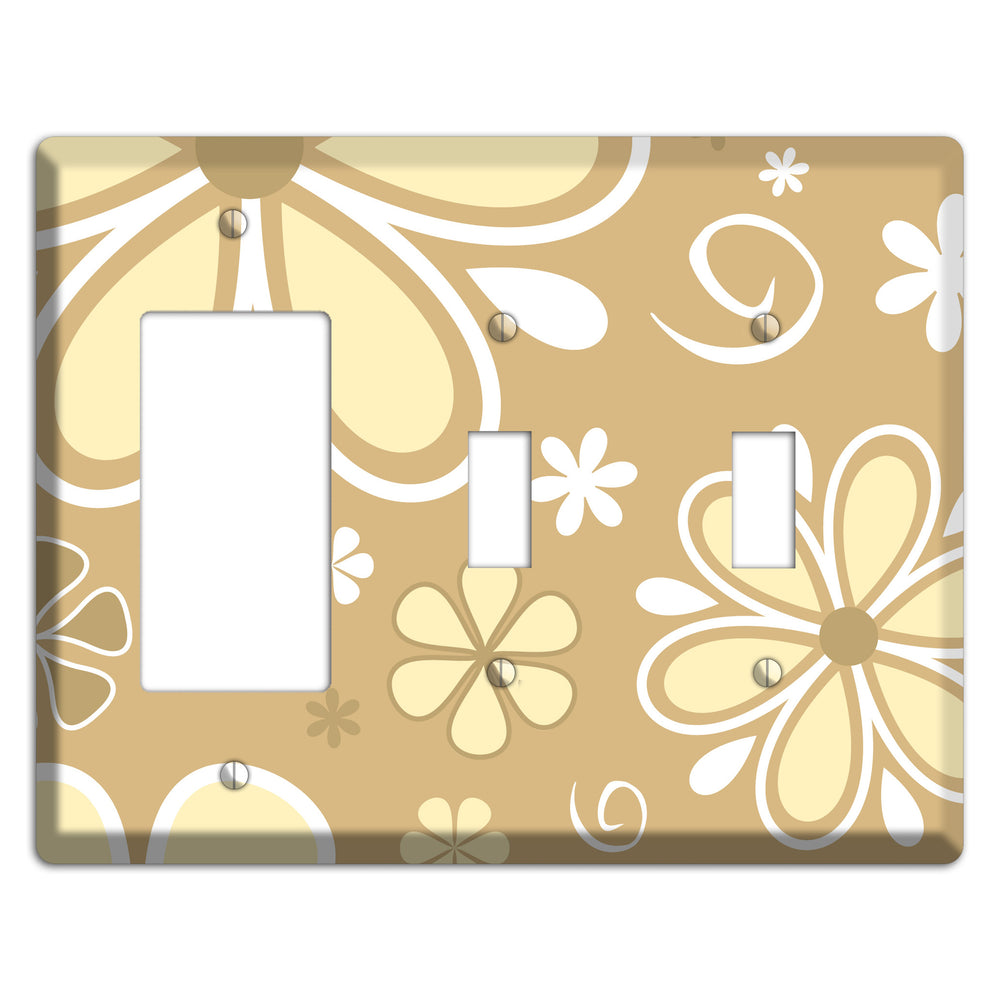 Beige Retro Flowers Rocker / 2 Toggle Wallplate
