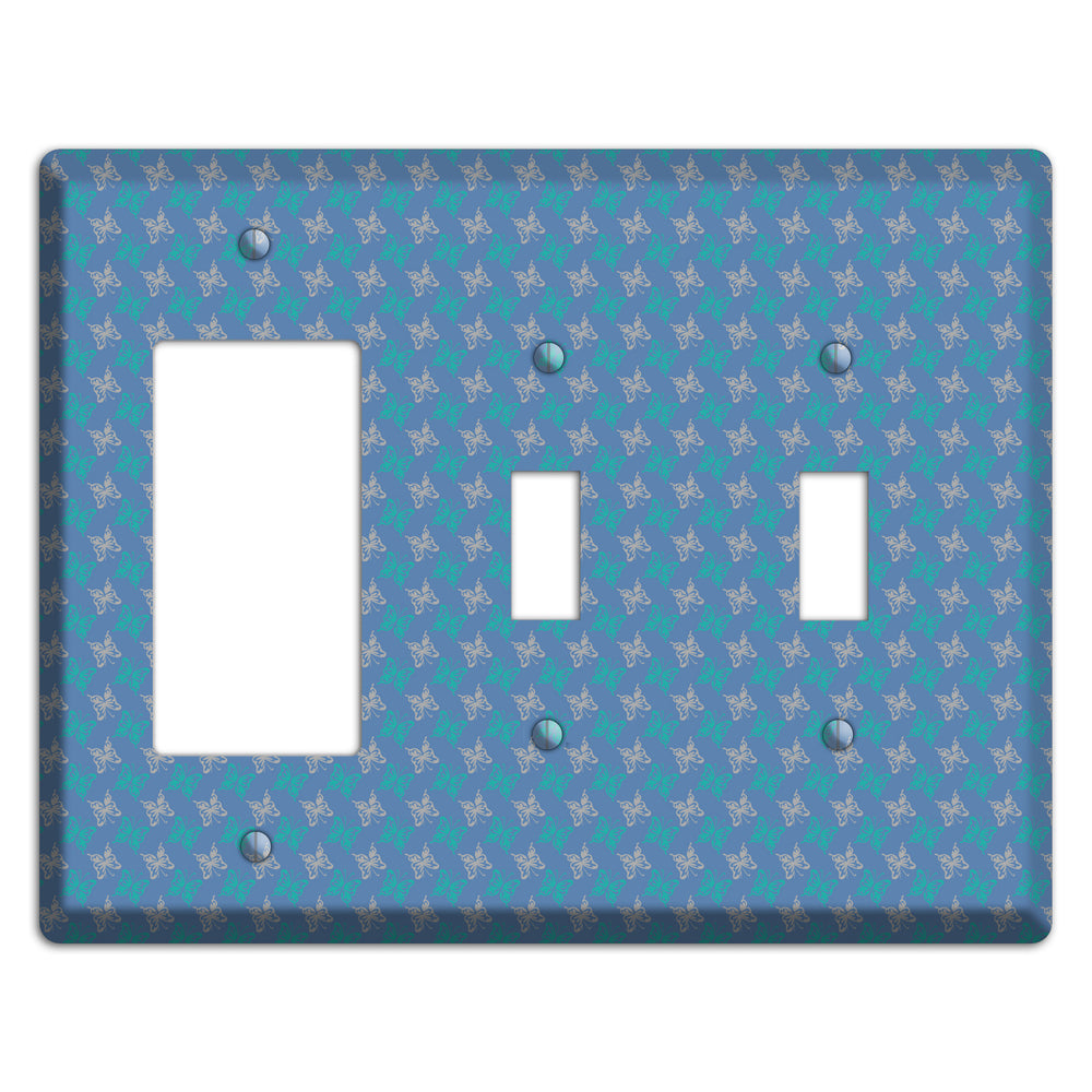 Blue with White and Turquoise Butterflies Rocker / 2 Toggle Wallplate