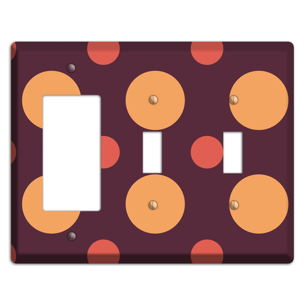 Eggplant with Multi Coral Multi Medium Polka Dots Rocker / 2 Toggle Wallplate