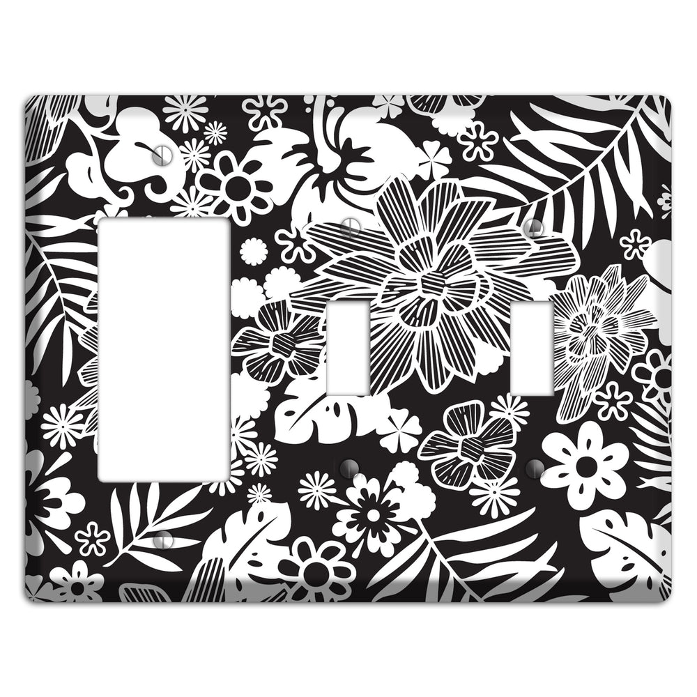 Black with White Tropical Rocker / 2 Toggle Wallplate