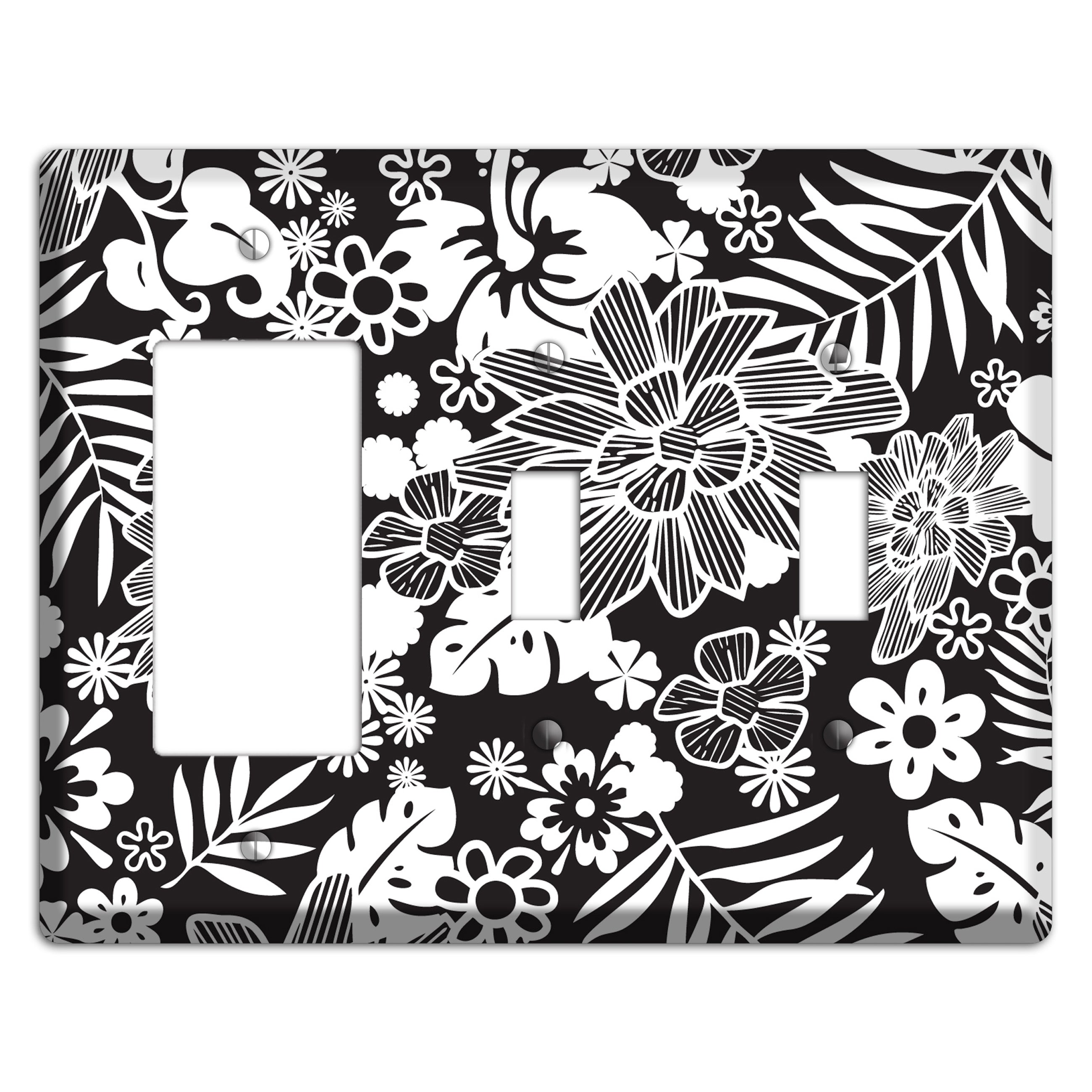 Black with White Tropical Rocker / 2 Toggle Wallplate