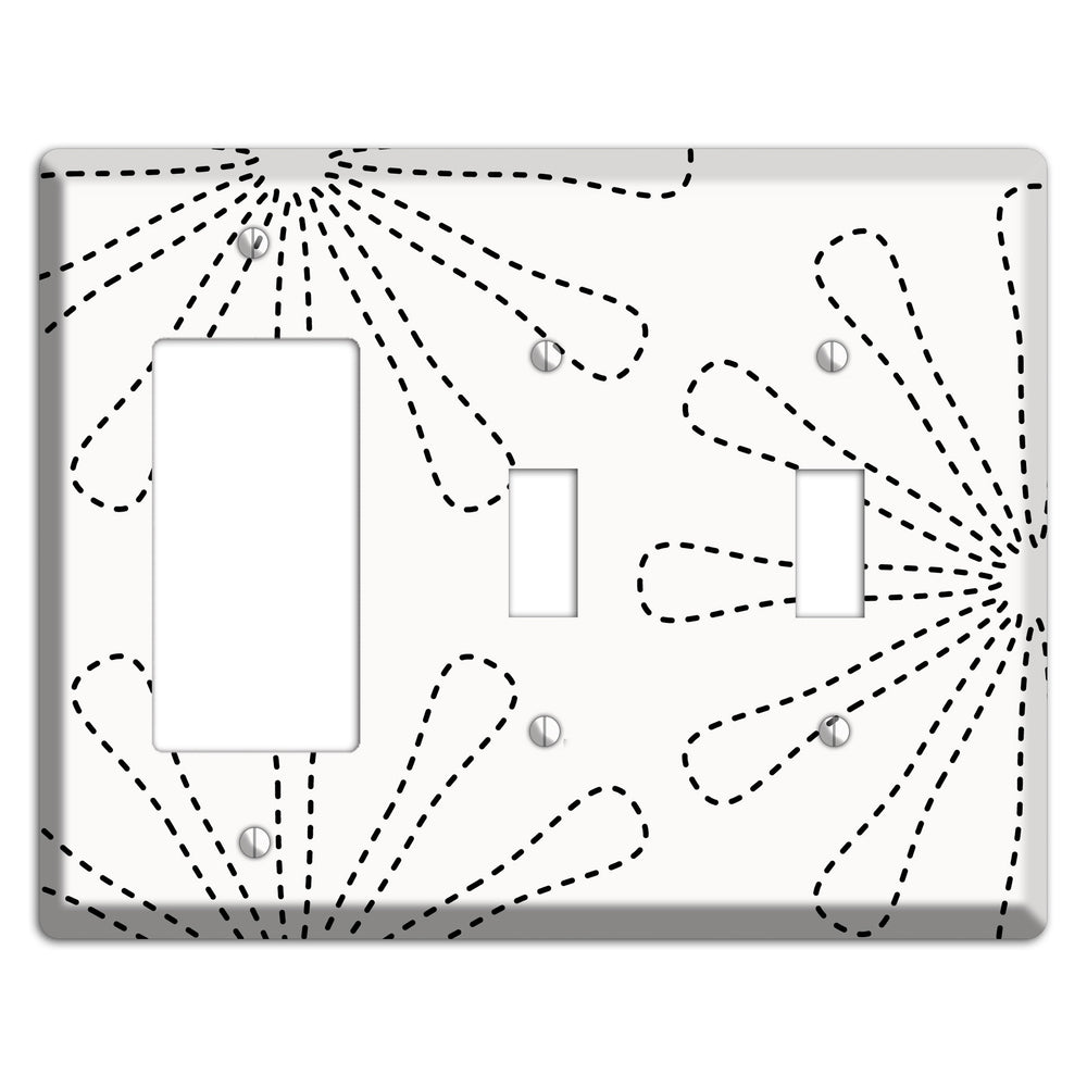 White with Black Retro Stipple Floral Contour Rocker / 2 Toggle Wallplate