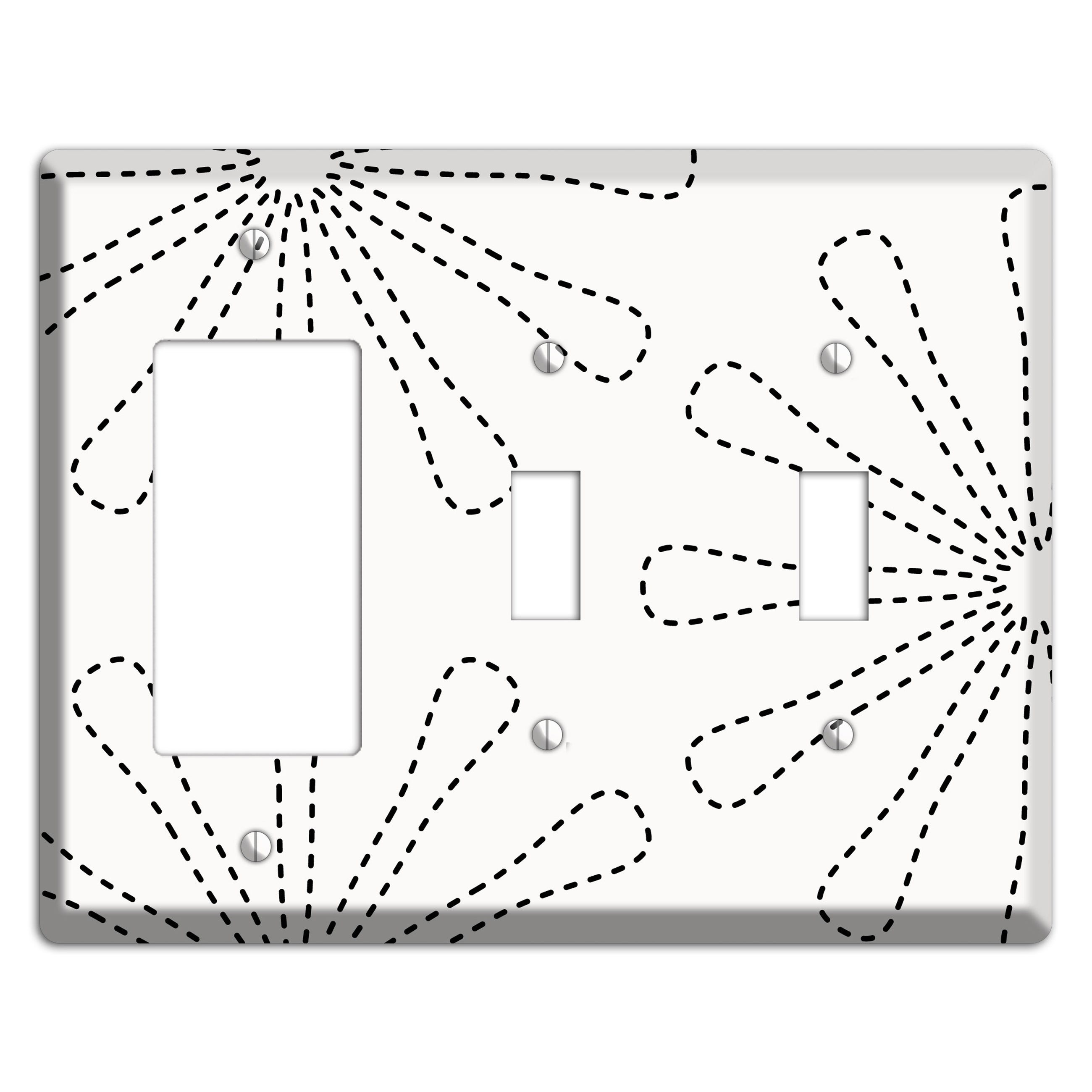 White with Black Retro Stipple Floral Contour Rocker / 2 Toggle Wallplate