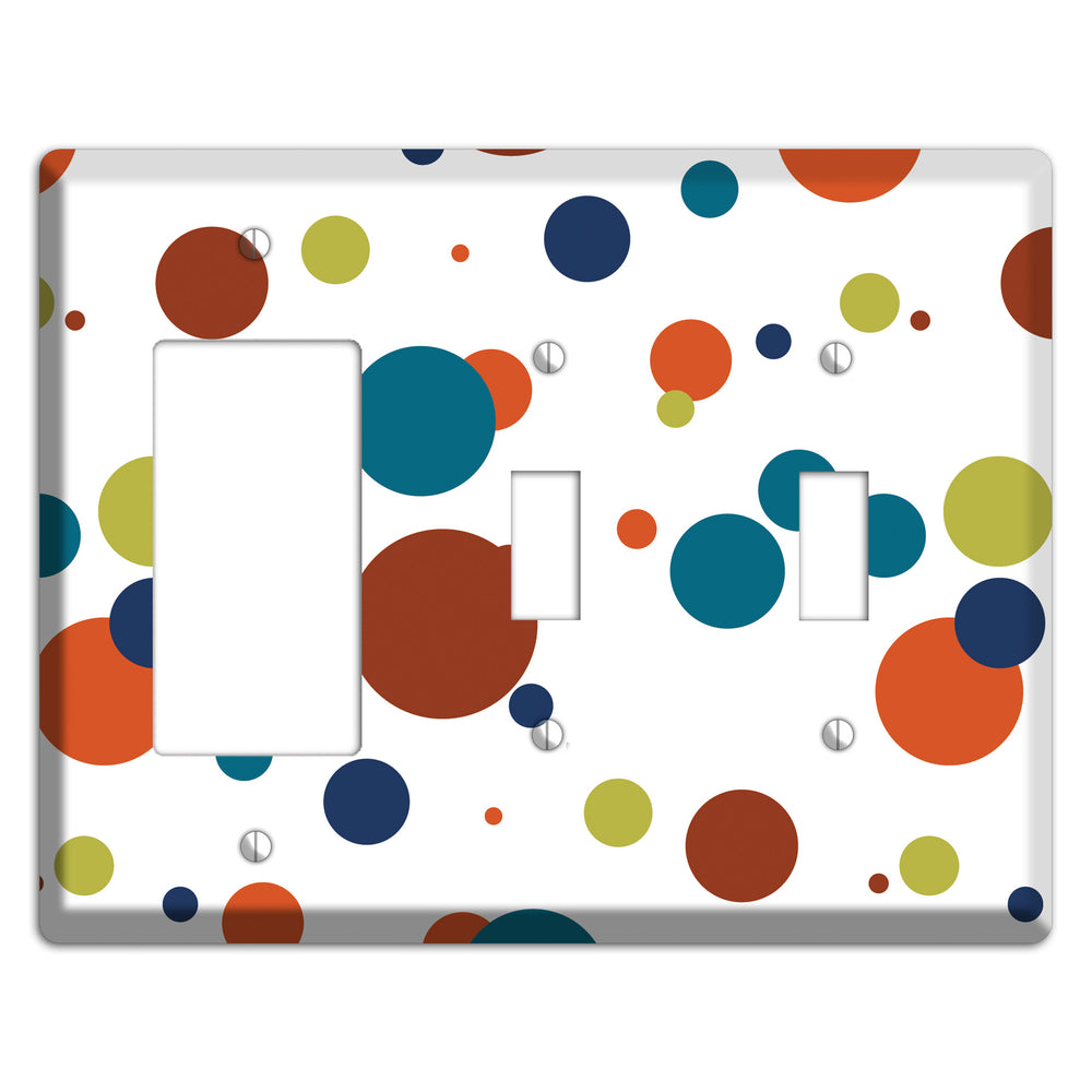 White with Multi Color Medium Dots Rocker / 2 Toggle Wallplate