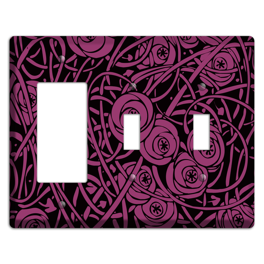 Fuschia Deco Floral Rocker / 2 Toggle Wallplate