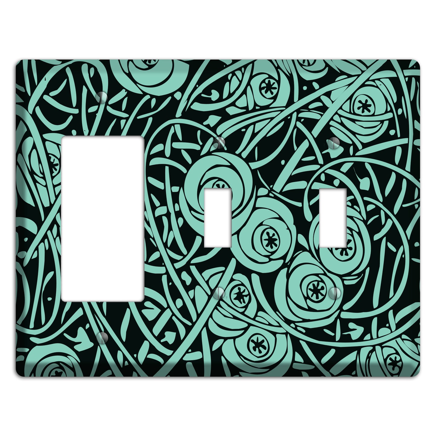 Teal Deco Floral Rocker / 2 Toggle Wallplate