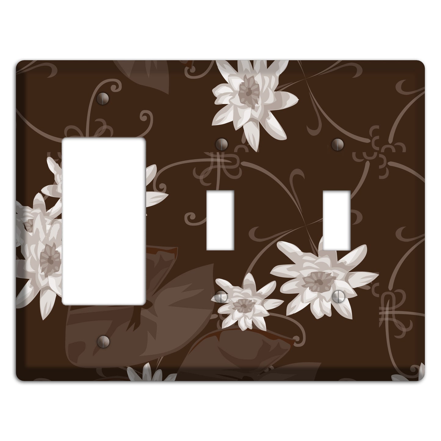 Brown with White Blooms Rocker / 2 Toggle Wallplate