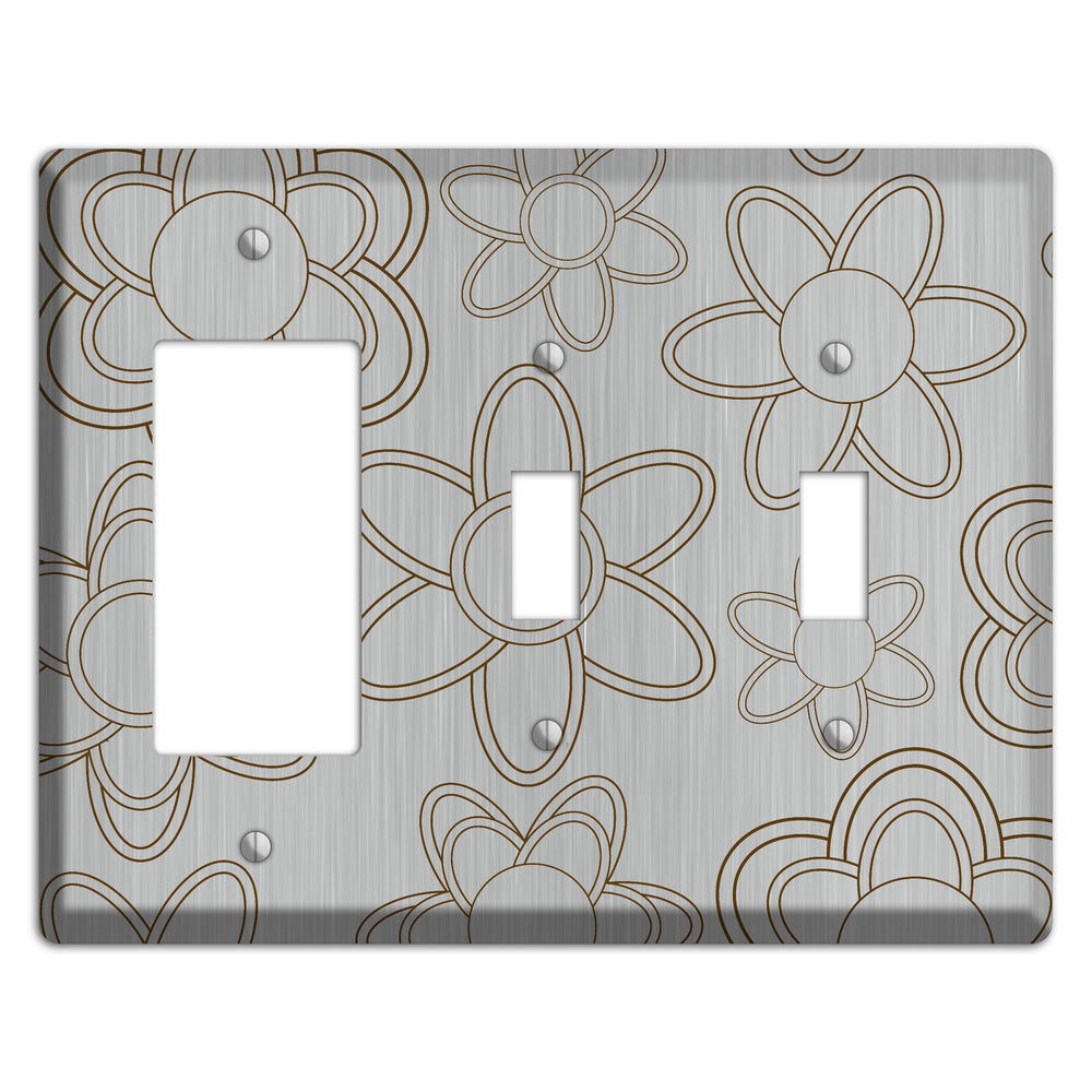 Retro Floral Contour Stainless Steel Rocker / 2 Toggle Wallplate