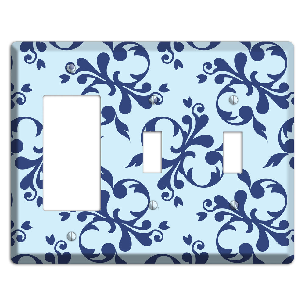 Blue Victorian Toile Rocker / 2 Toggle Wallplate
