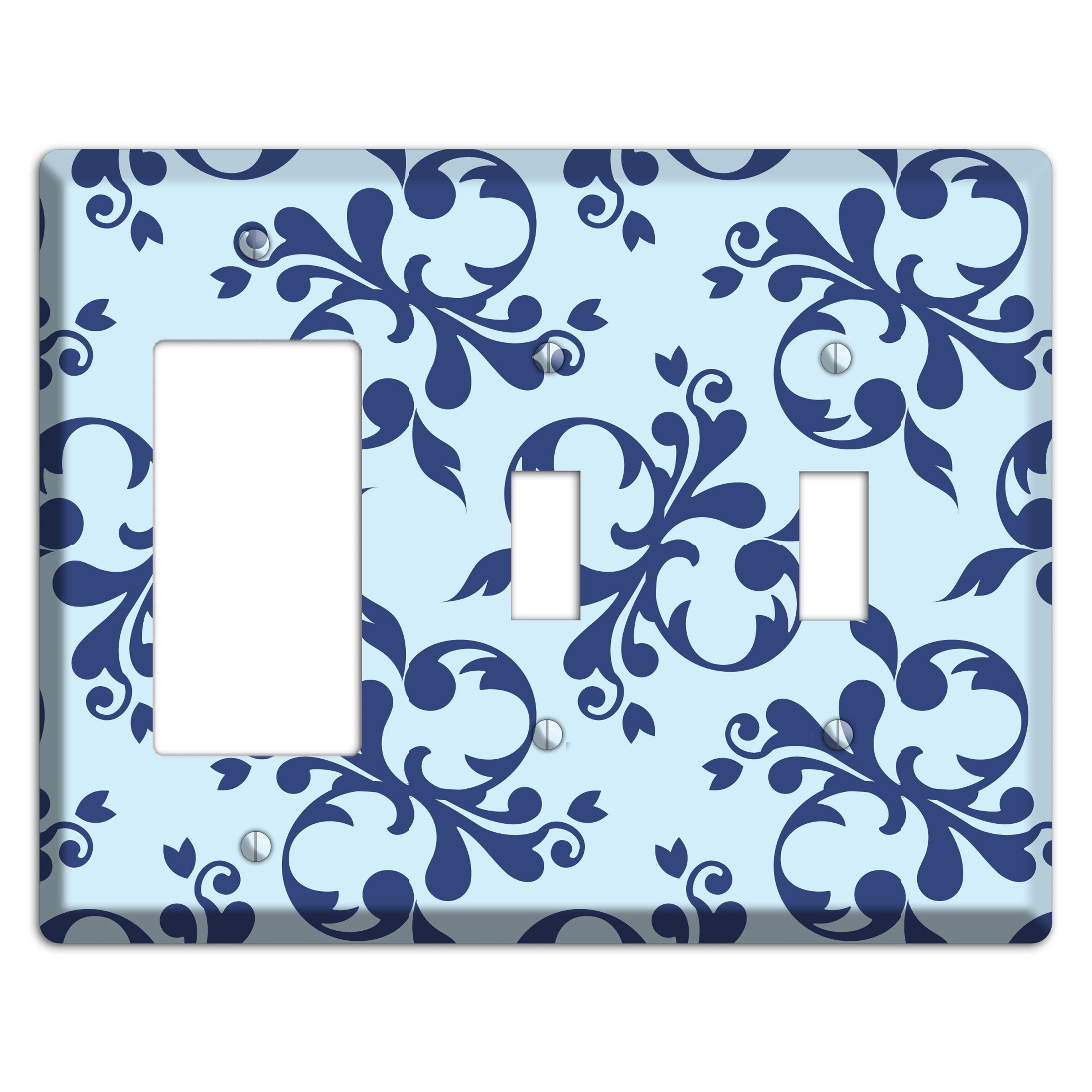 Blue Victorian Toile Rocker / 2 Toggle Wallplate
