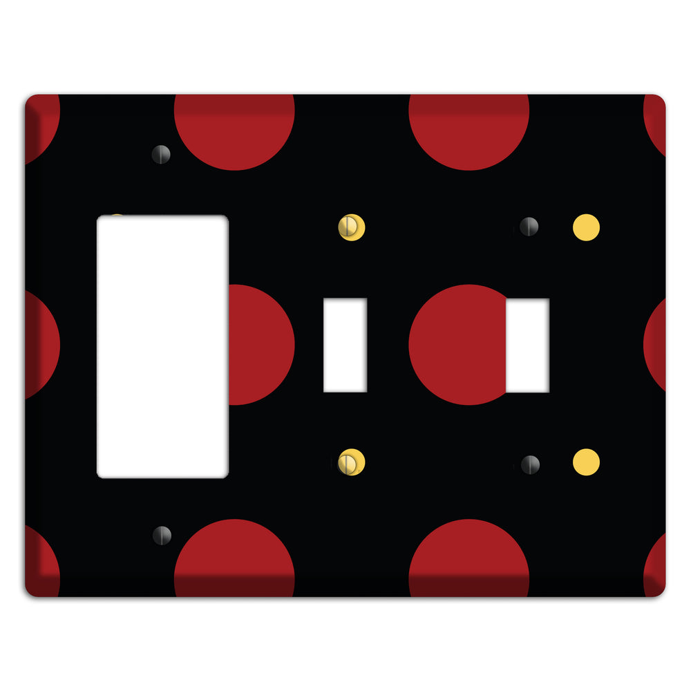 Black with Red and Yellow Multi Tiled Medium Dots Rocker / 2 Toggle Wallplate