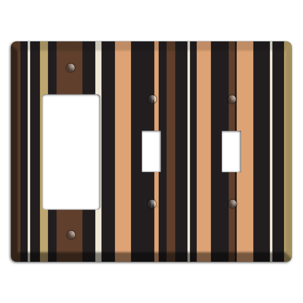 Multi Brown and Coral Vertical Stripe Rocker / 2 Toggle Wallplate
