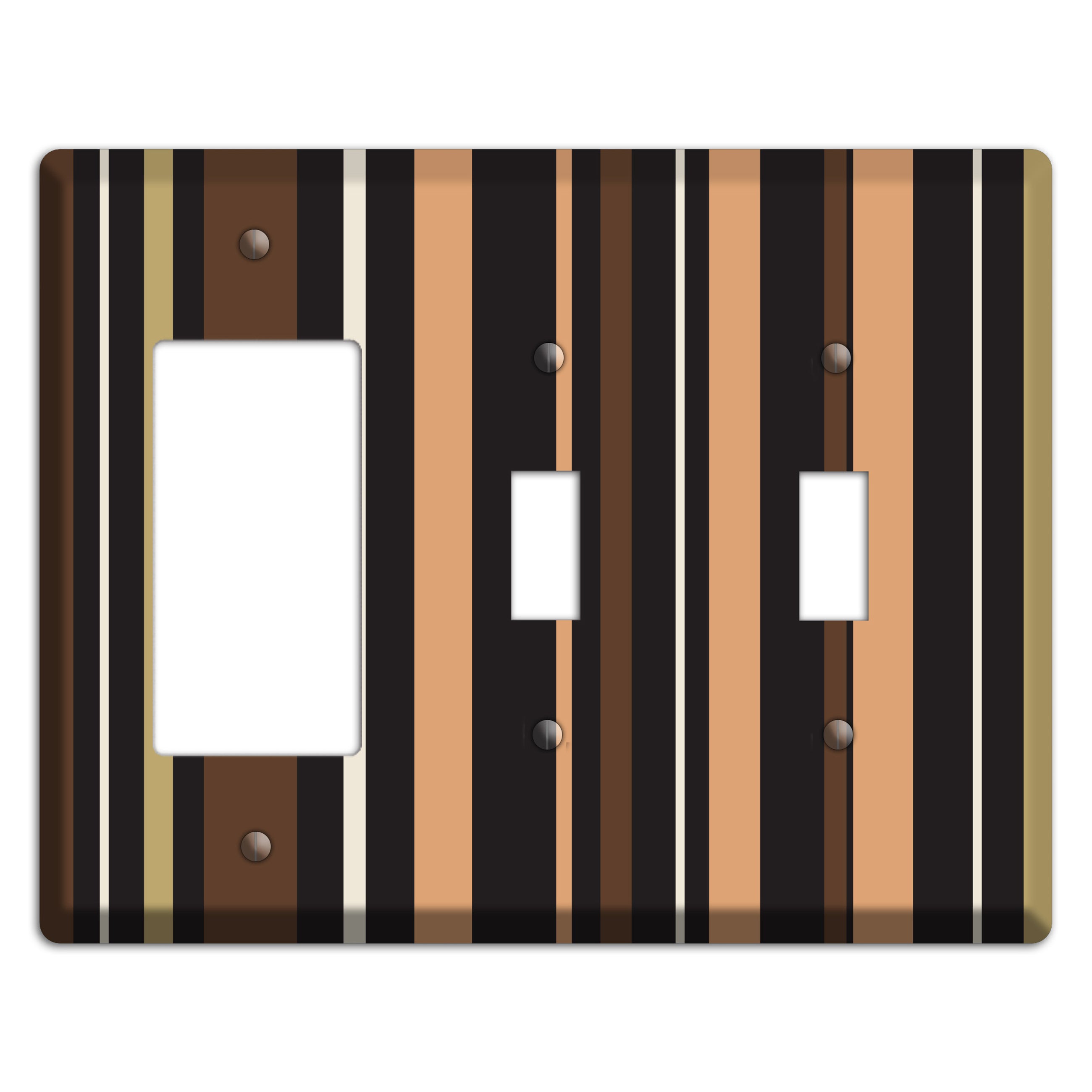 Multi Brown and Coral Vertical Stripe Rocker / 2 Toggle Wallplate