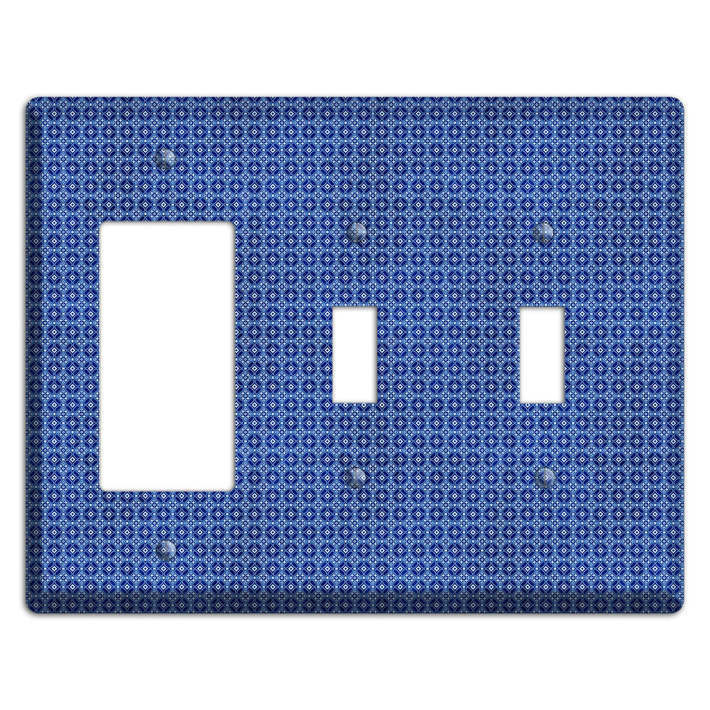 Multi Blue Arabesque Rocker / 2 Toggle Wallplate