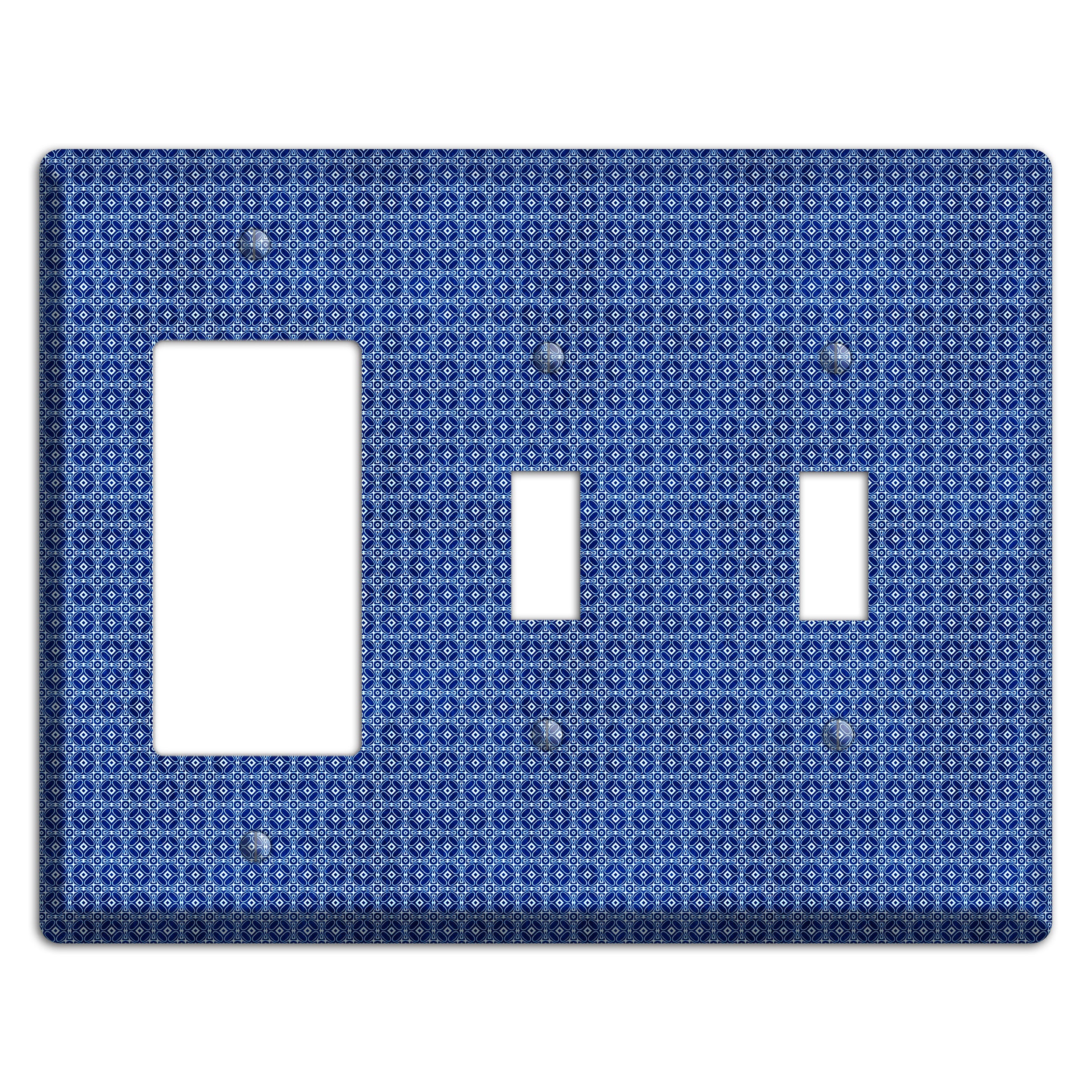Multi Blue Arabesque Rocker / 2 Toggle Wallplate