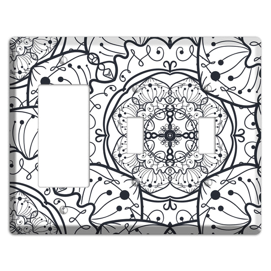 Mandala Black and White Style M Cover Plates Rocker / 2 Toggle Wallplate