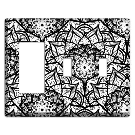 Mandala Black and White Style U Cover Plates Rocker / 2 Toggle Wallplate