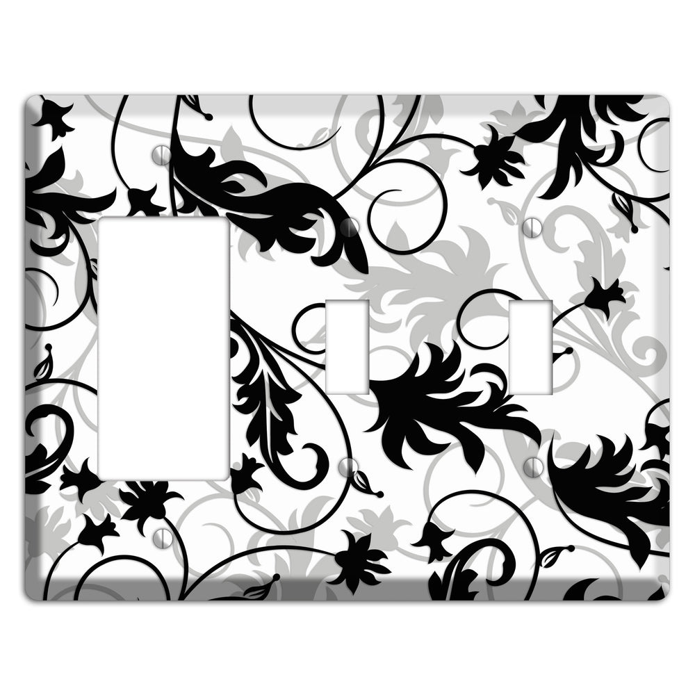 Black White and Grey Victorian Sprig Rocker / 2 Toggle Wallplate