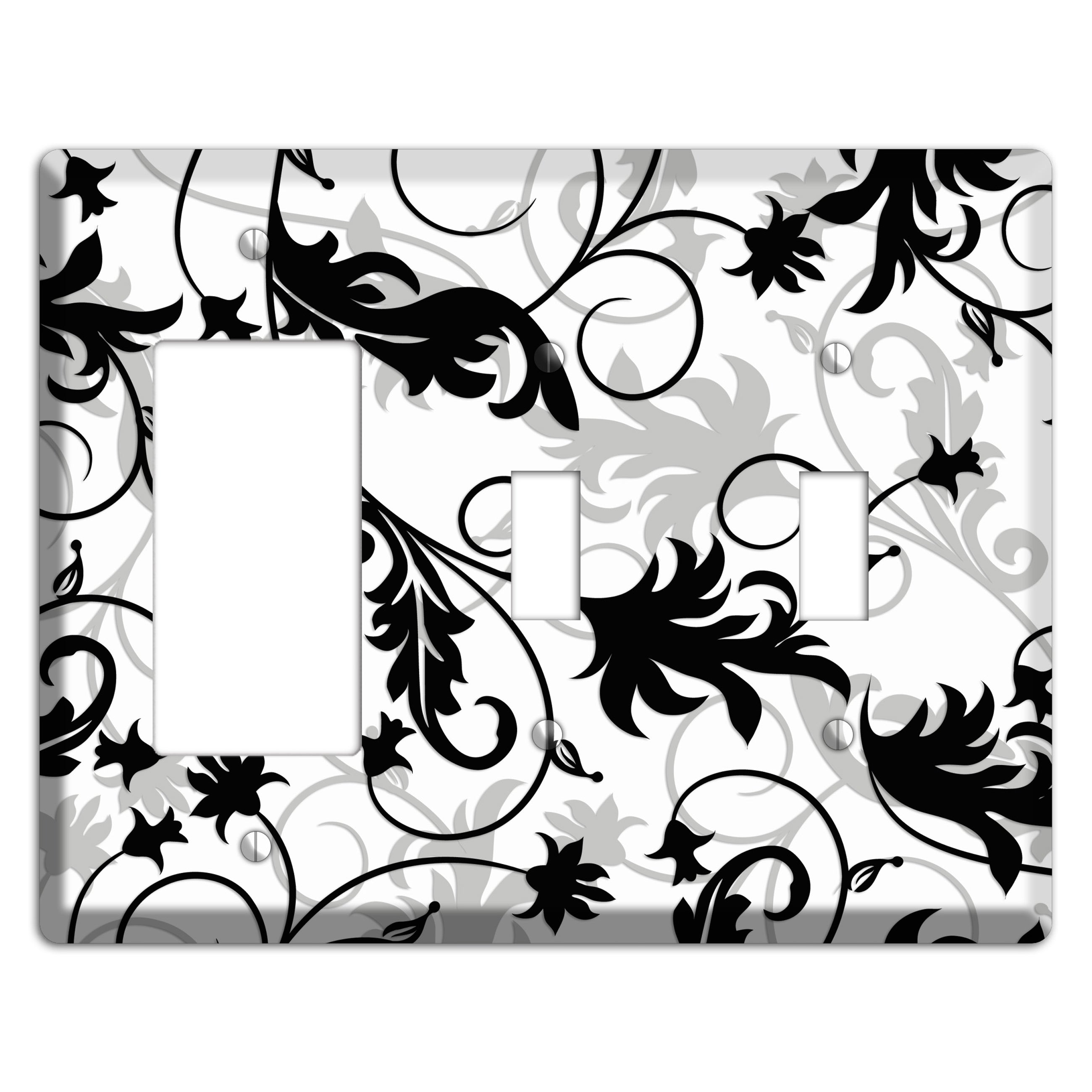 Black White and Grey Victorian Sprig Rocker / 2 Toggle Wallplate