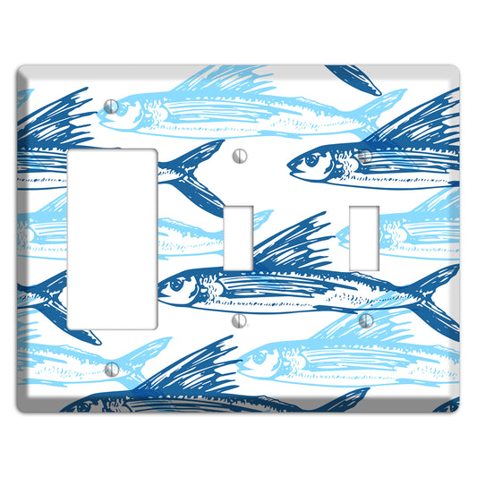 Multi-Blue Fish Rocker / 2 Toggle Wallplate