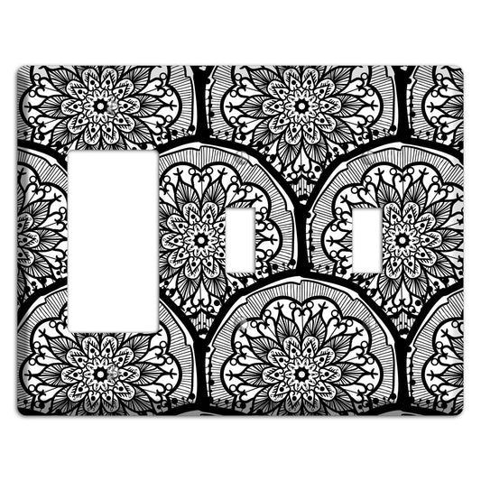 Mandala Black and White Style A Cover Plates Rocker / 2 Toggle Wallplate