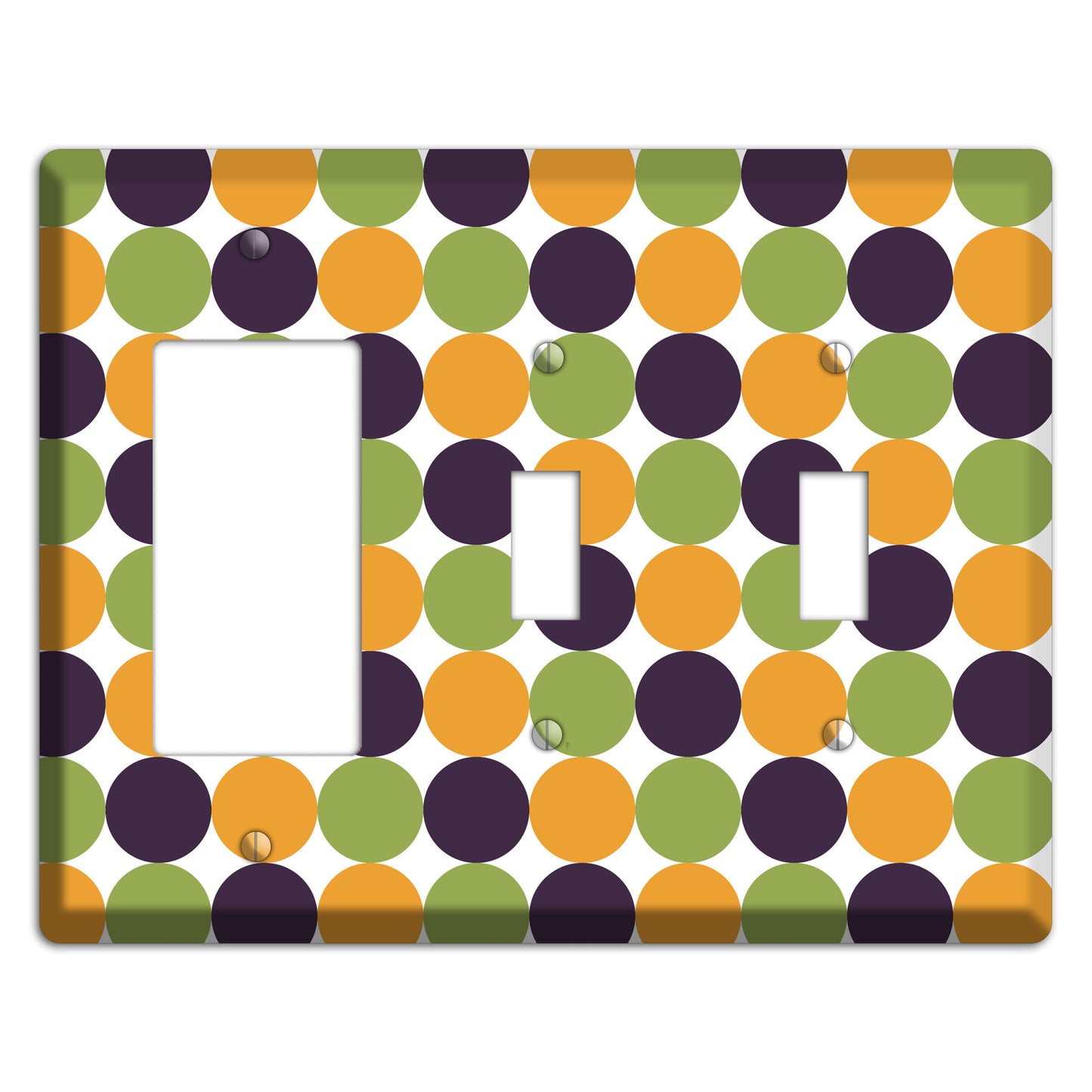 Olive Eggplant Orange Tiled Dots Rocker / 2 Toggle Wallplate