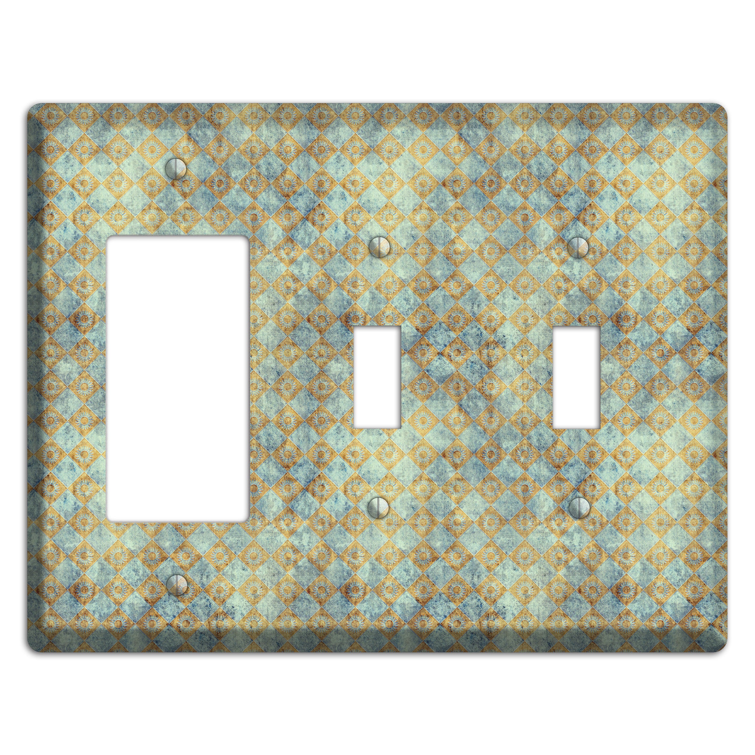 Green and Beige Diamond Circles Rocker / 2 Toggle Wallplate