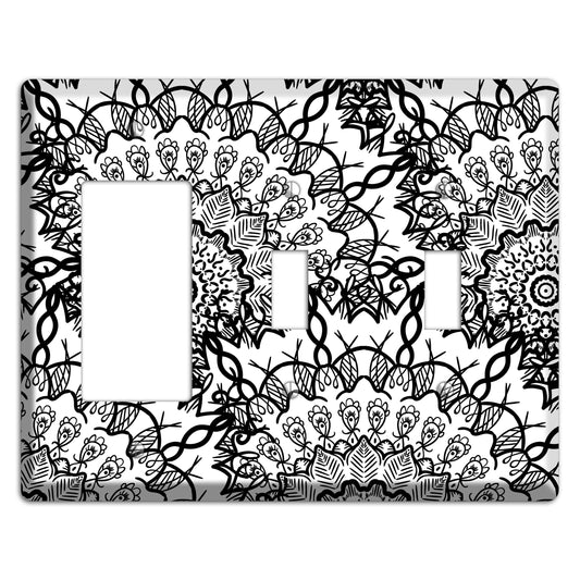 Mandala Black and White Style P Cover Plates Rocker / 2 Toggle Wallplate