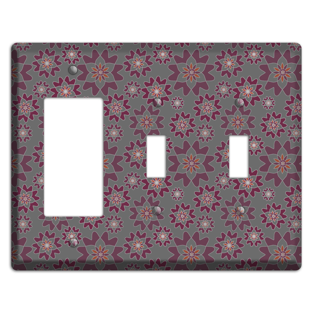 Grey with Burgundy Retro Suzani Rocker / 2 Toggle Wallplate
