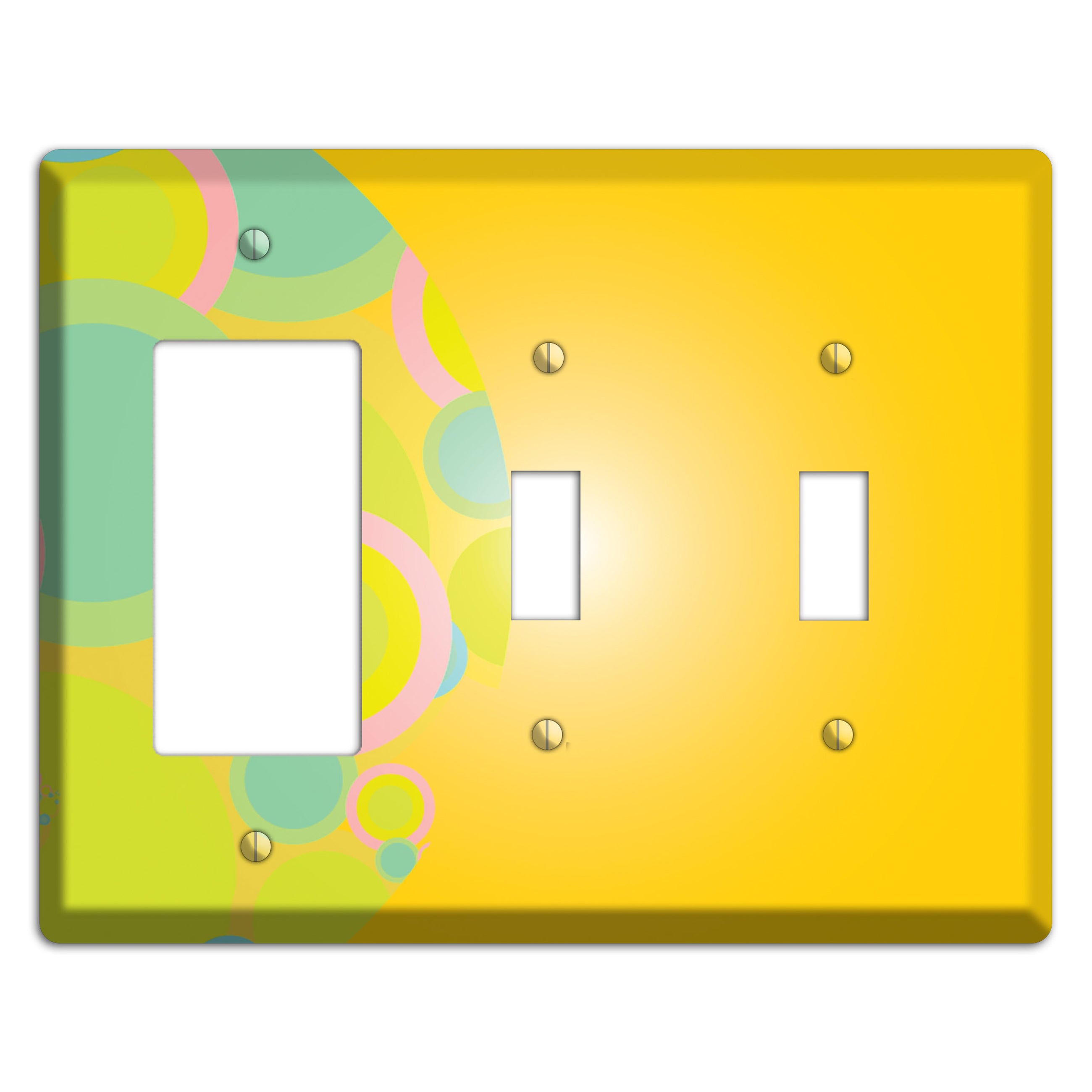 Yellow Circles Rocker / 2 Toggle Wallplate