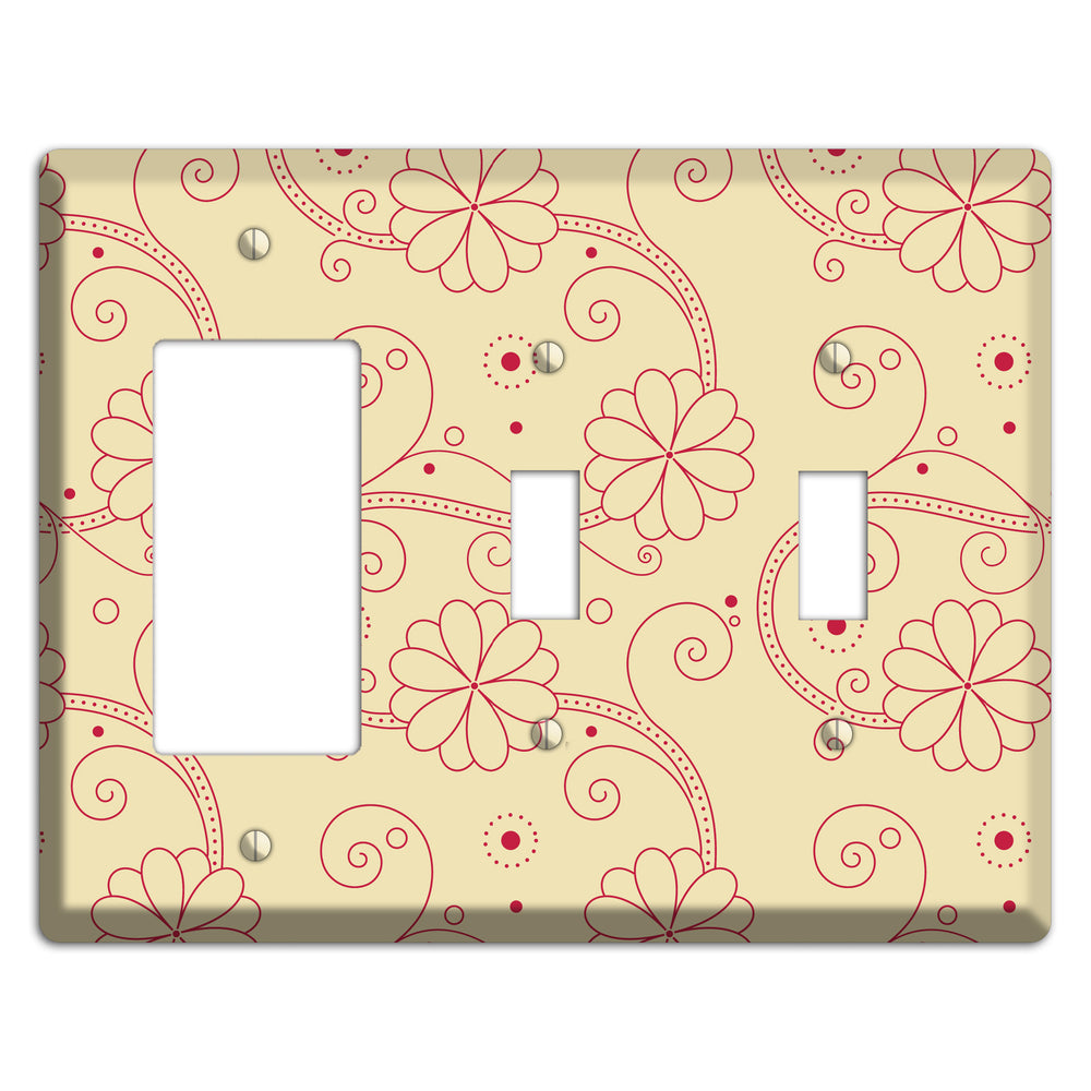 Off White Floral Swirl Rocker / 2 Toggle Wallplate