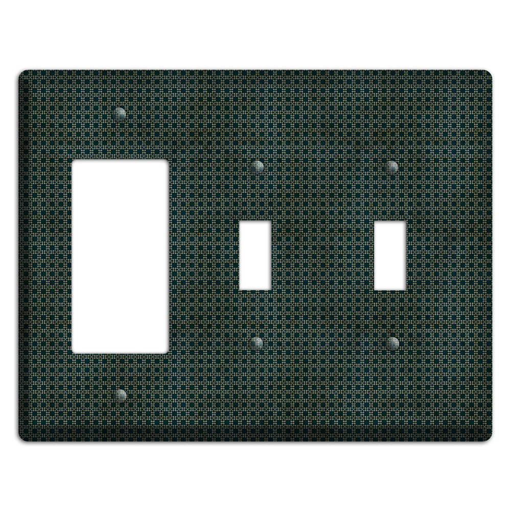 Dark Green Grunge Tiny Arabesque Rocker / 2 Toggle Wallplate