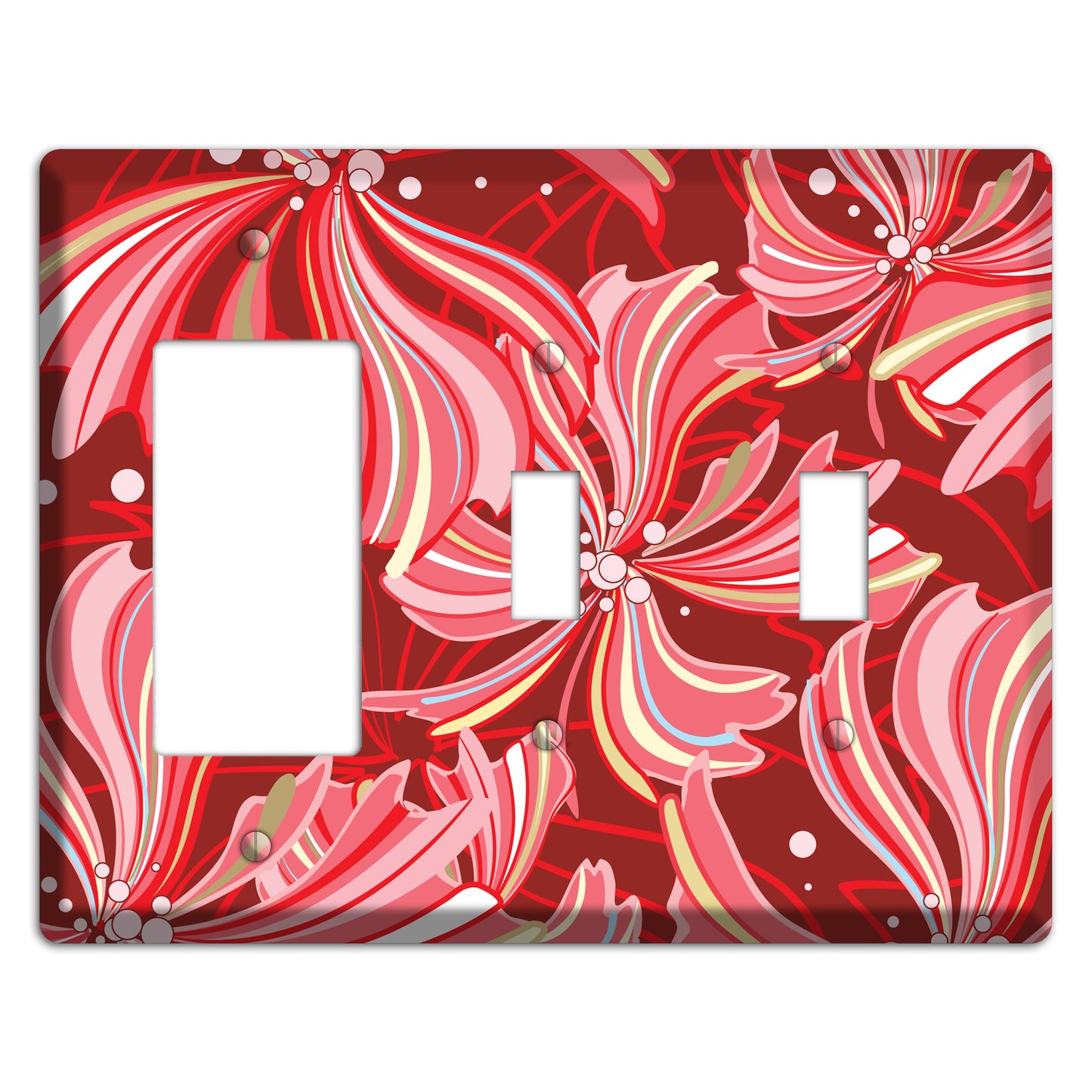 Red Deco Blossoms Rocker / 2 Toggle Wallplate