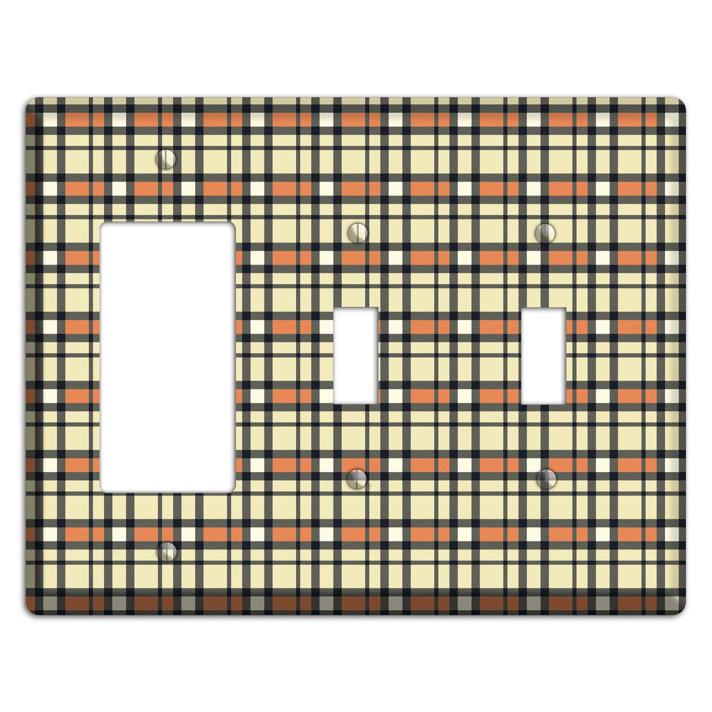 Beige and Brown Plaid Rocker / 2 Toggle Wallplate