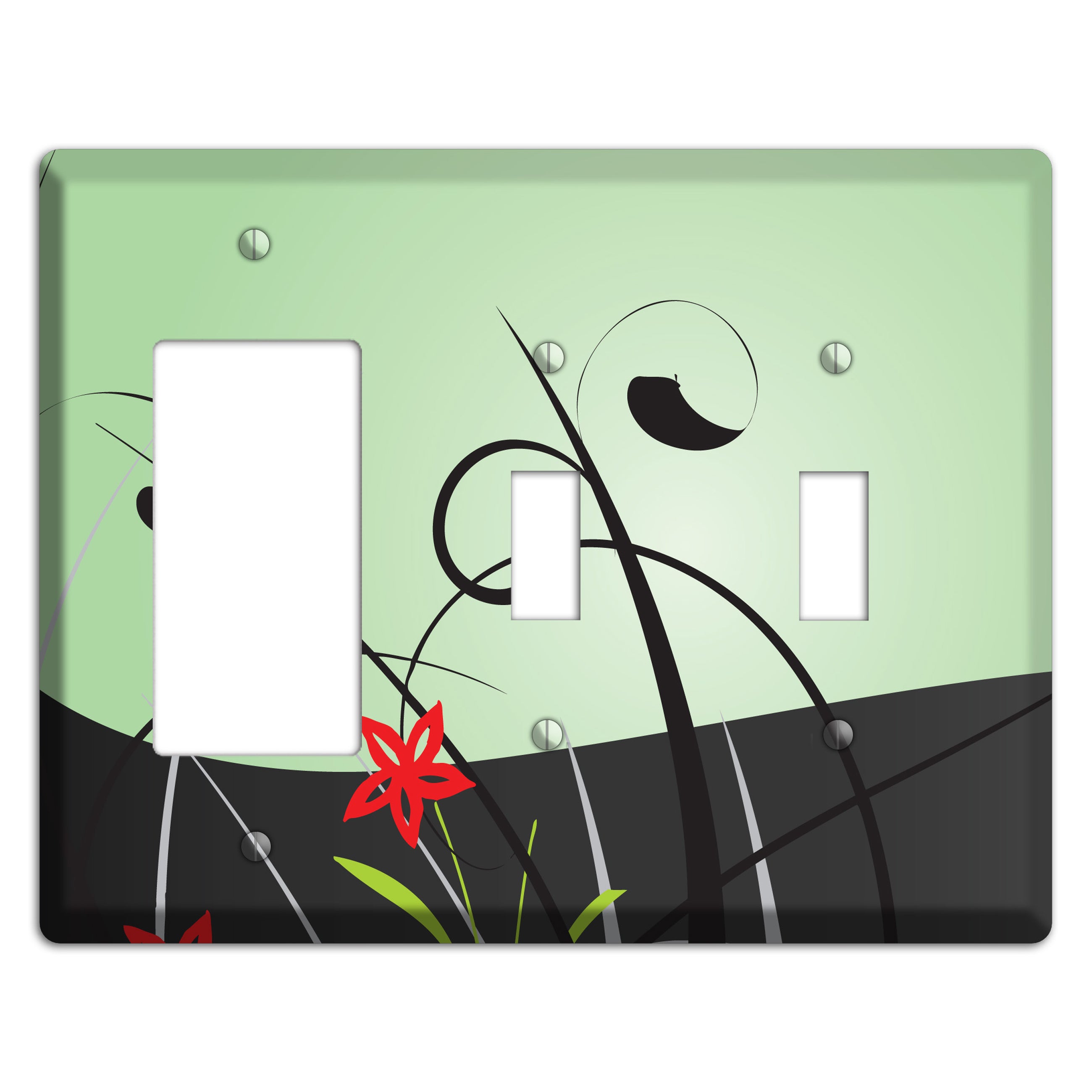 Mint Green Floral Sprig Rocker / 2 Toggle Wallplate