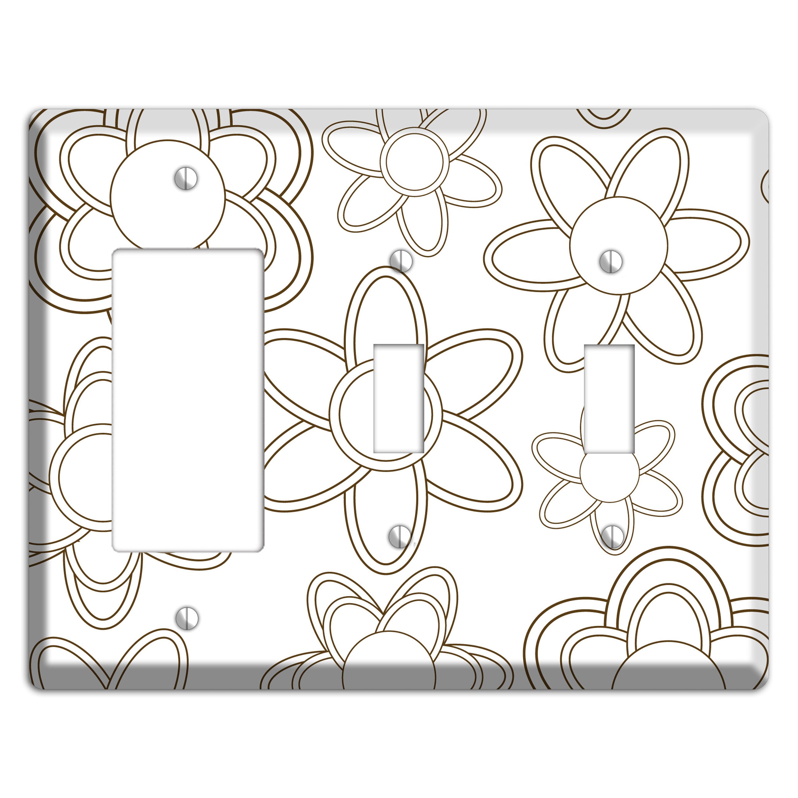 White with Retro Floral Contour Rocker / 2 Toggle Wallplate