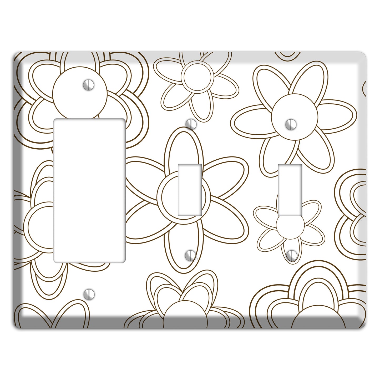 White with Retro Floral Contour Rocker / 2 Toggle Wallplate