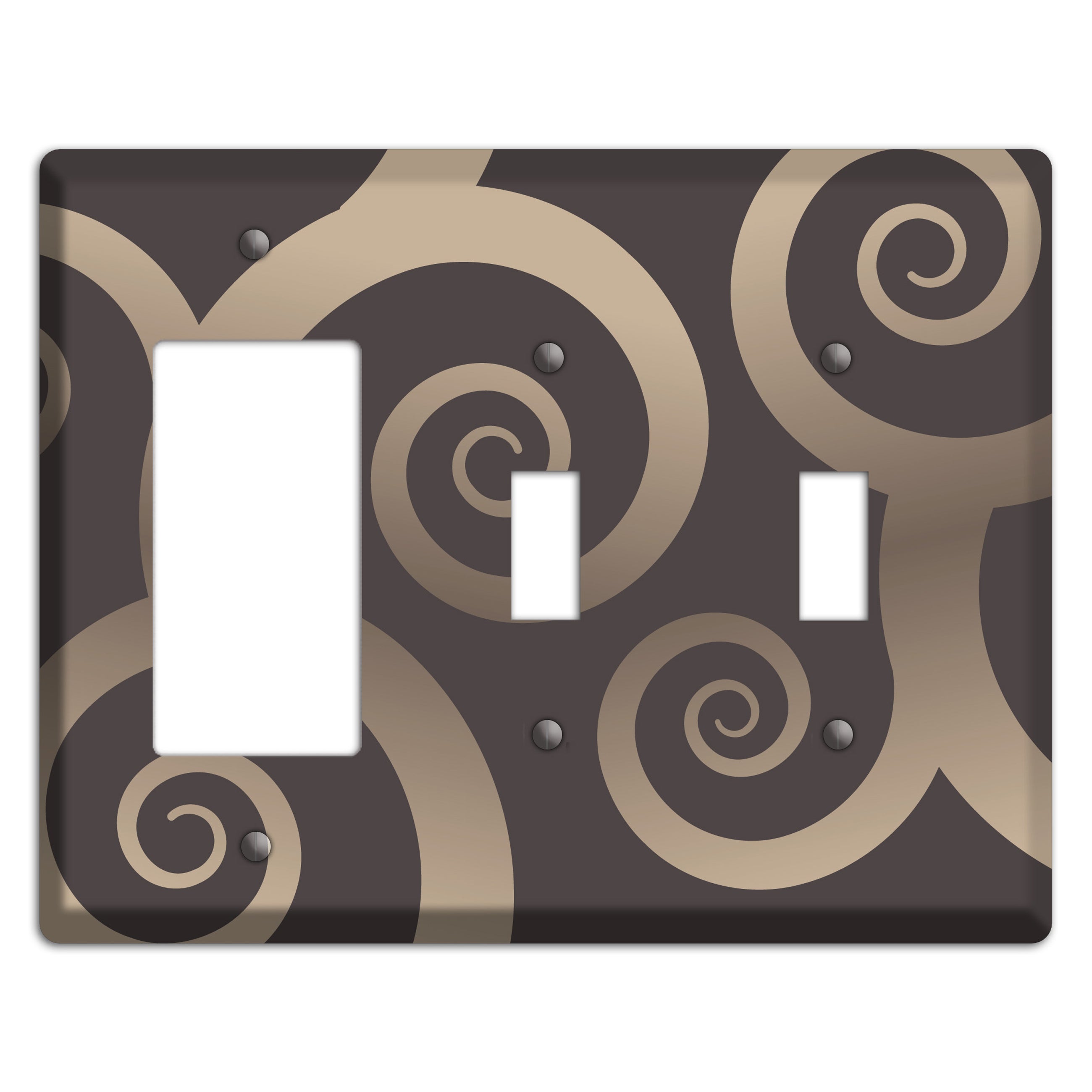 Brown with Beige Large Swirl Rocker / 2 Toggle Wallplate
