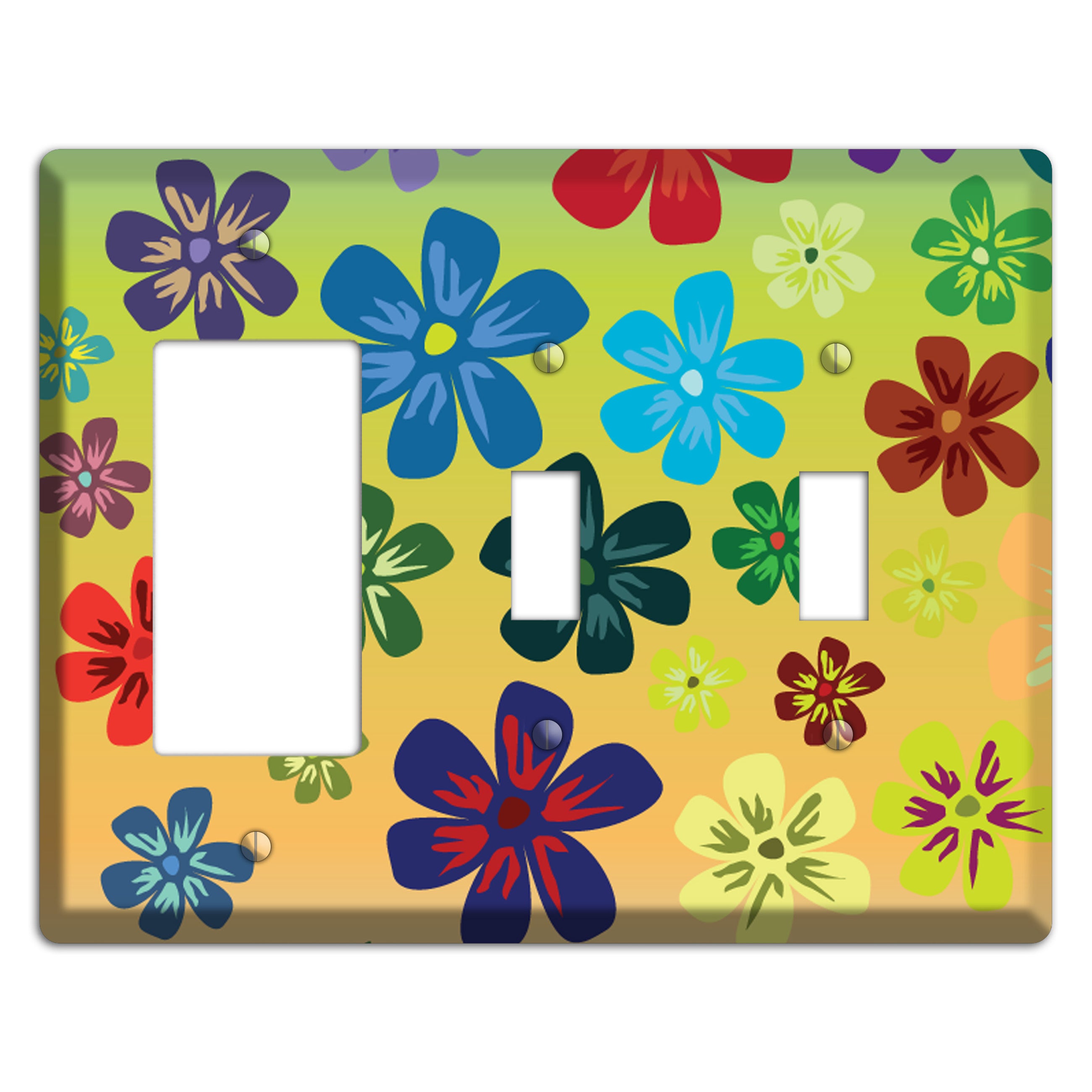 Black Flowers Rocker / 2 Toggle Wallplate