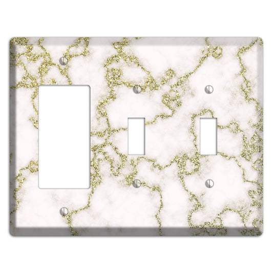 White and Gold Marble Shatter Rocker / 2 Toggle Wallplate