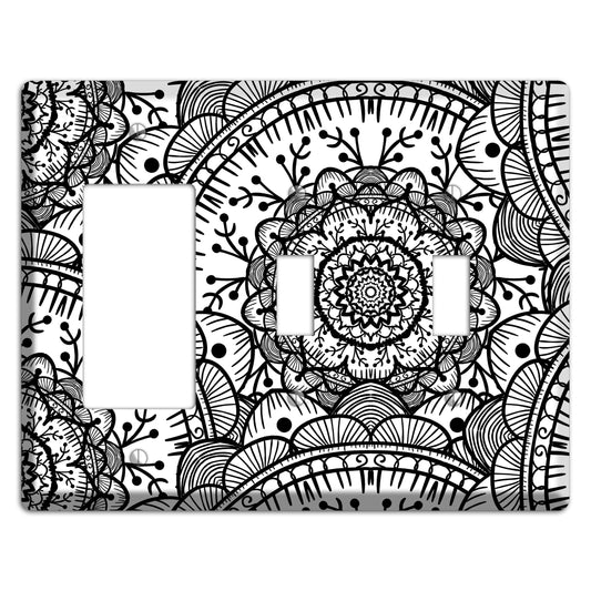Mandala Black and White Style Q Cover Plates Rocker / 2 Toggle Wallplate
