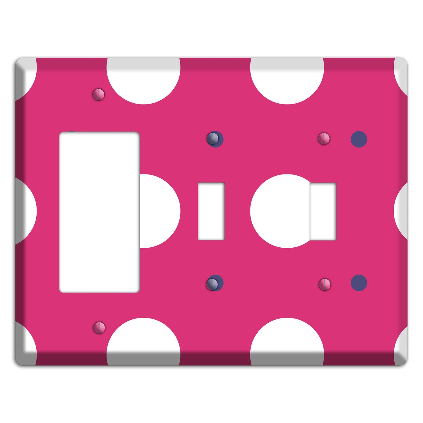 Fuschia with White and Purple Multi Tiled Medium Dots Rocker / 2 Toggle Wallplate