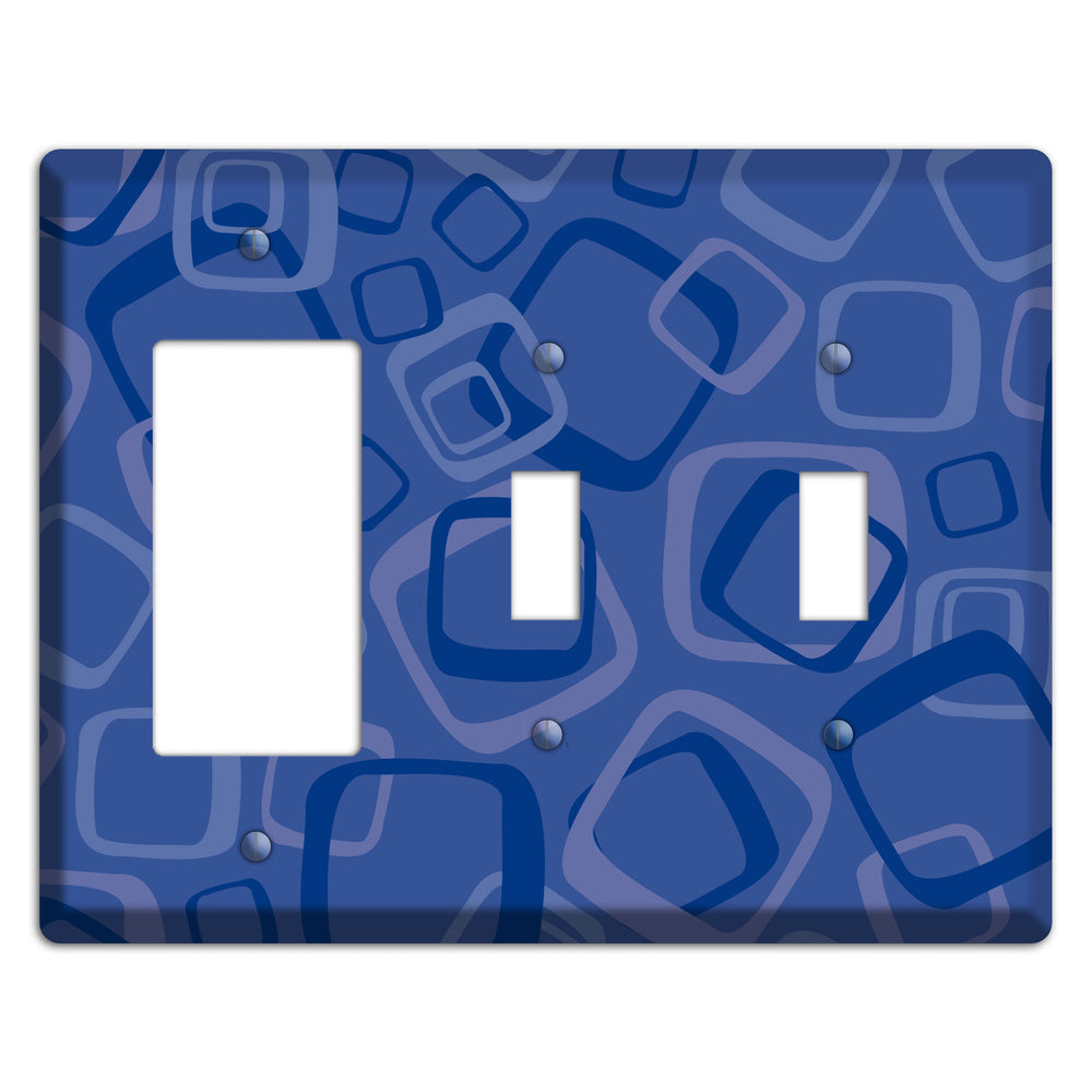 Multi Blue Random Retro Squares Rocker / 2 Toggle Wallplate