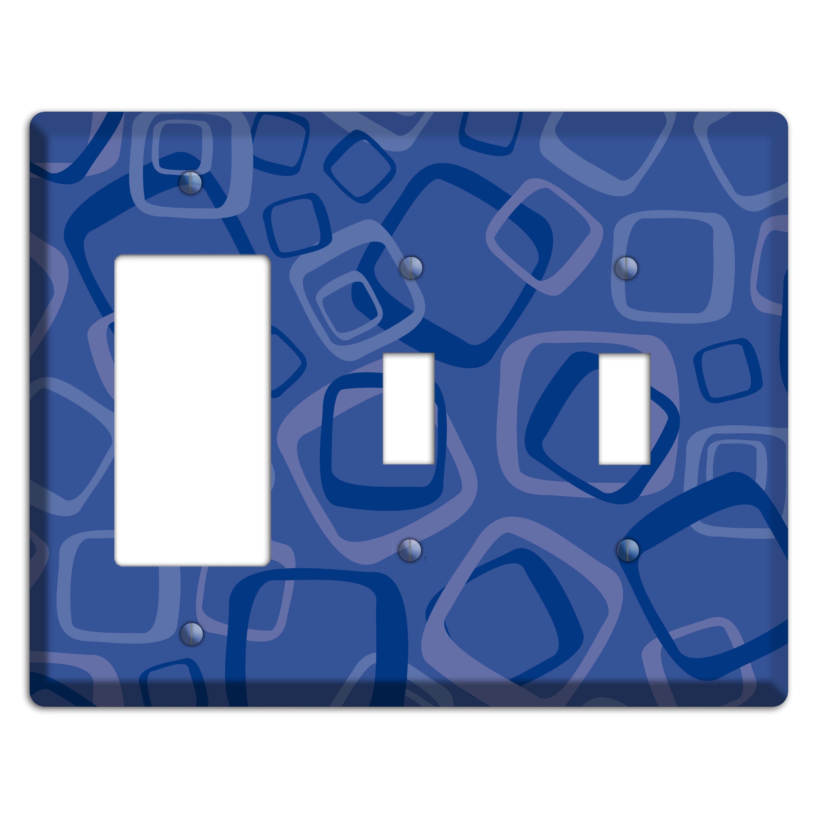 Multi Blue Random Retro Squares Rocker / 2 Toggle Wallplate
