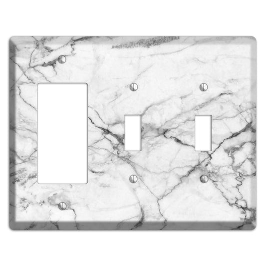 White and Gray Marble Rocker / 2 Toggle Wallplate