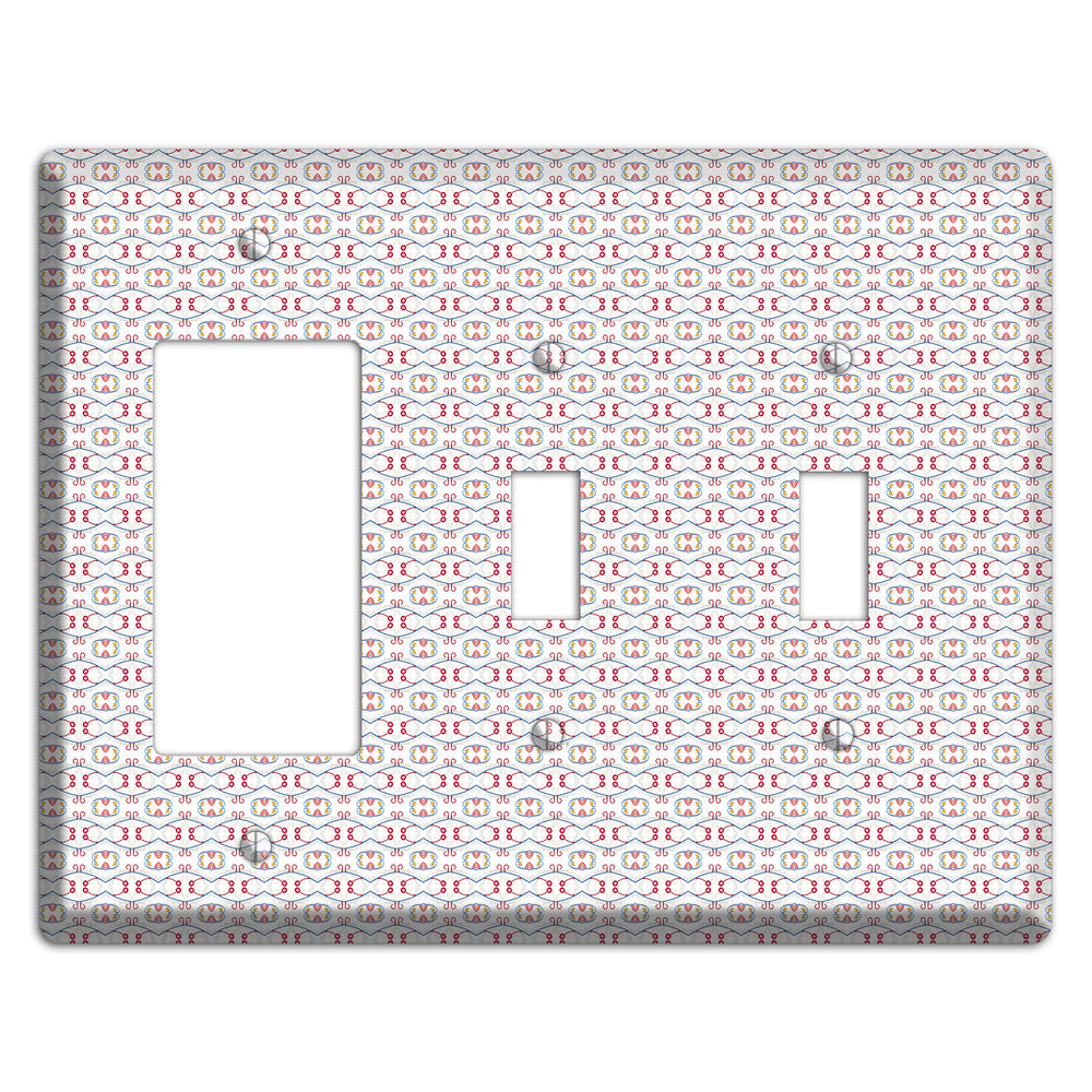 White with Red Tapestry Contour Rocker / 2 Toggle Wallplate